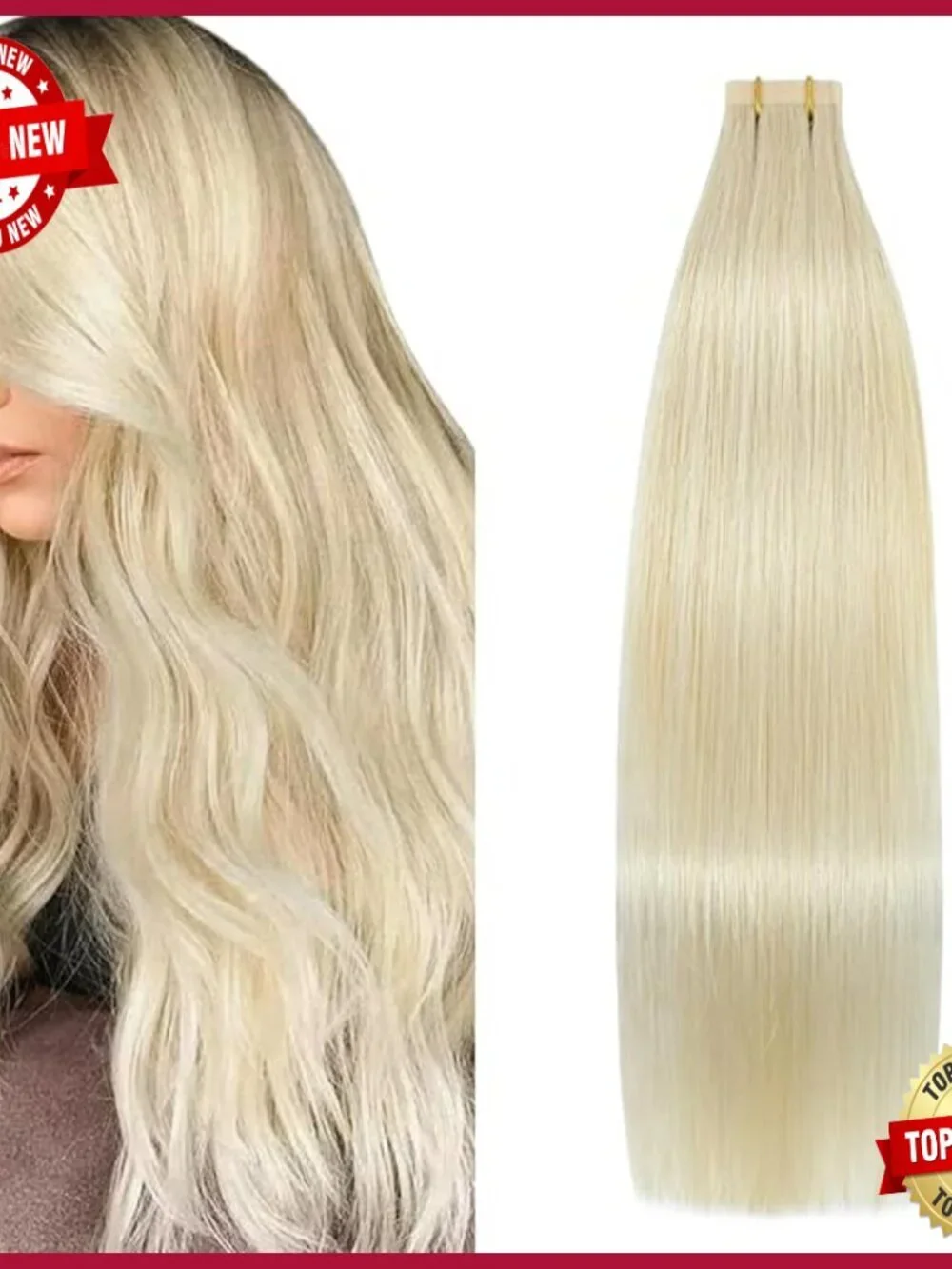 20 Inch Tape-In Human Hair Extensions 20 Piece Set Straight Silky